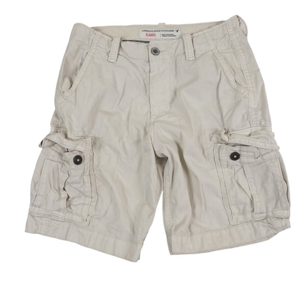 American Eagle Cargo Shorts Mens 30 Cream Classic Cotton Multi Pocket Utility